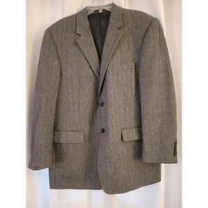 Chereskin Mens Blazer Gray Herringbone Wool Tweed style  44L with shorter sleeve